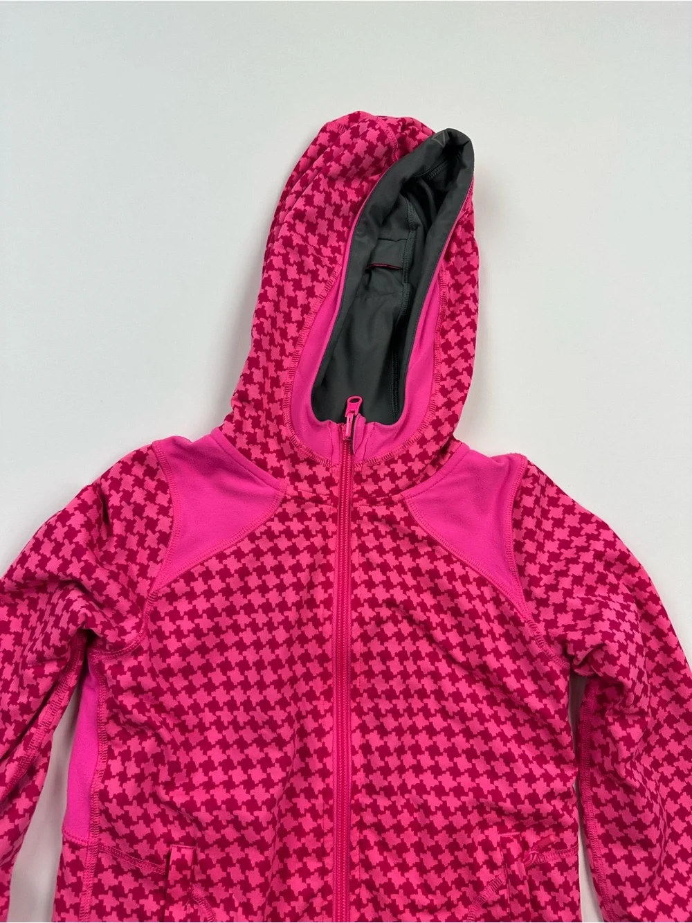 Ivivva Girls Reversible Pink Houndstooth Reversible Full Zip Jacket Size 8